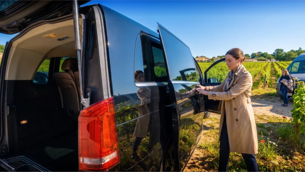 Alternative Loc Location Minibus Bordeaux Classe V en visite dans le Pessac Léognan avant de se rendre à l'Entre-Deux Mers.